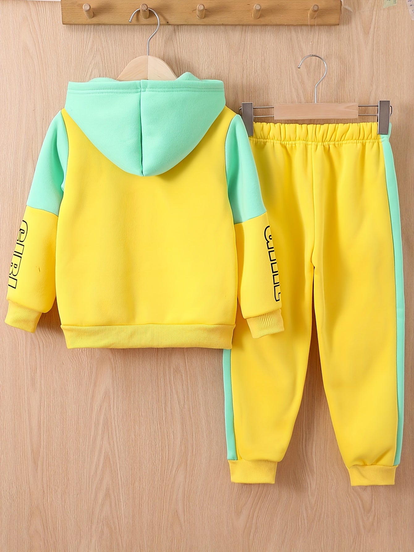 Girls 2-pcs Butterfly Print Fleece Hooded Sweatshirt For 4-12 Years Old,