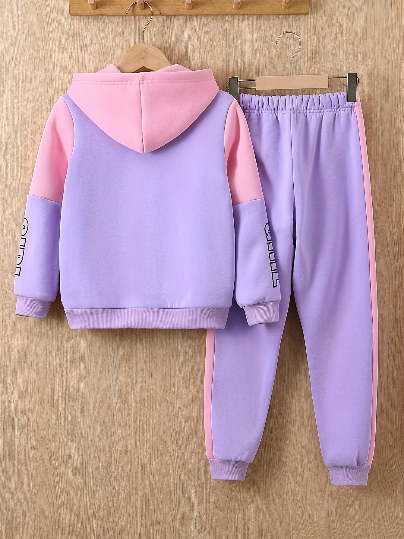 Girls 2-pcs Butterfly Print Fleece Hooded Sweatshirt For 4-12 Years Old,