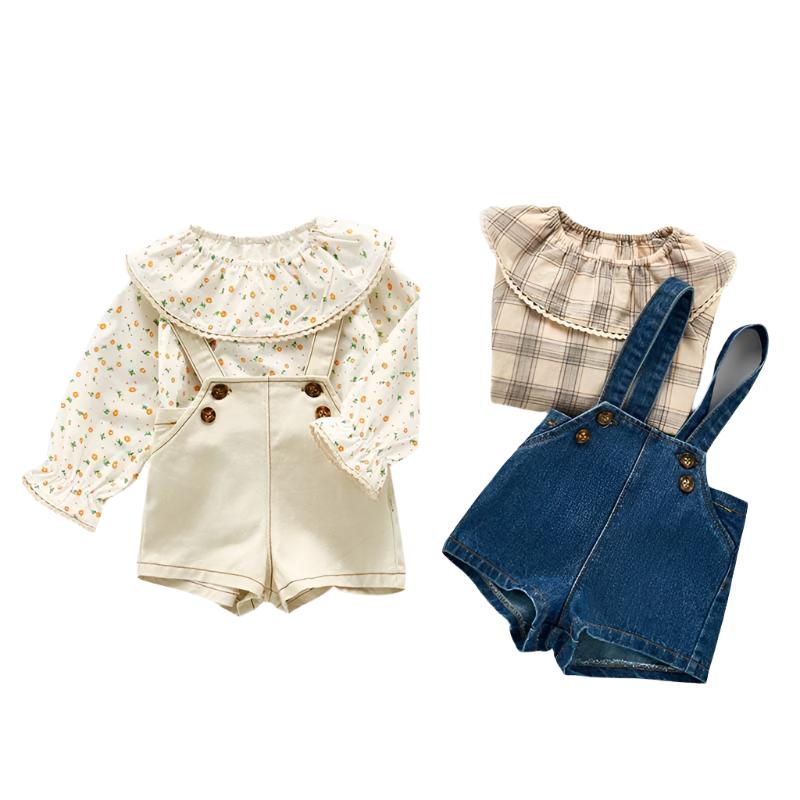 Spring and Autumn Kids Jumpsuit Korean Fashion Children Denim Shorts
