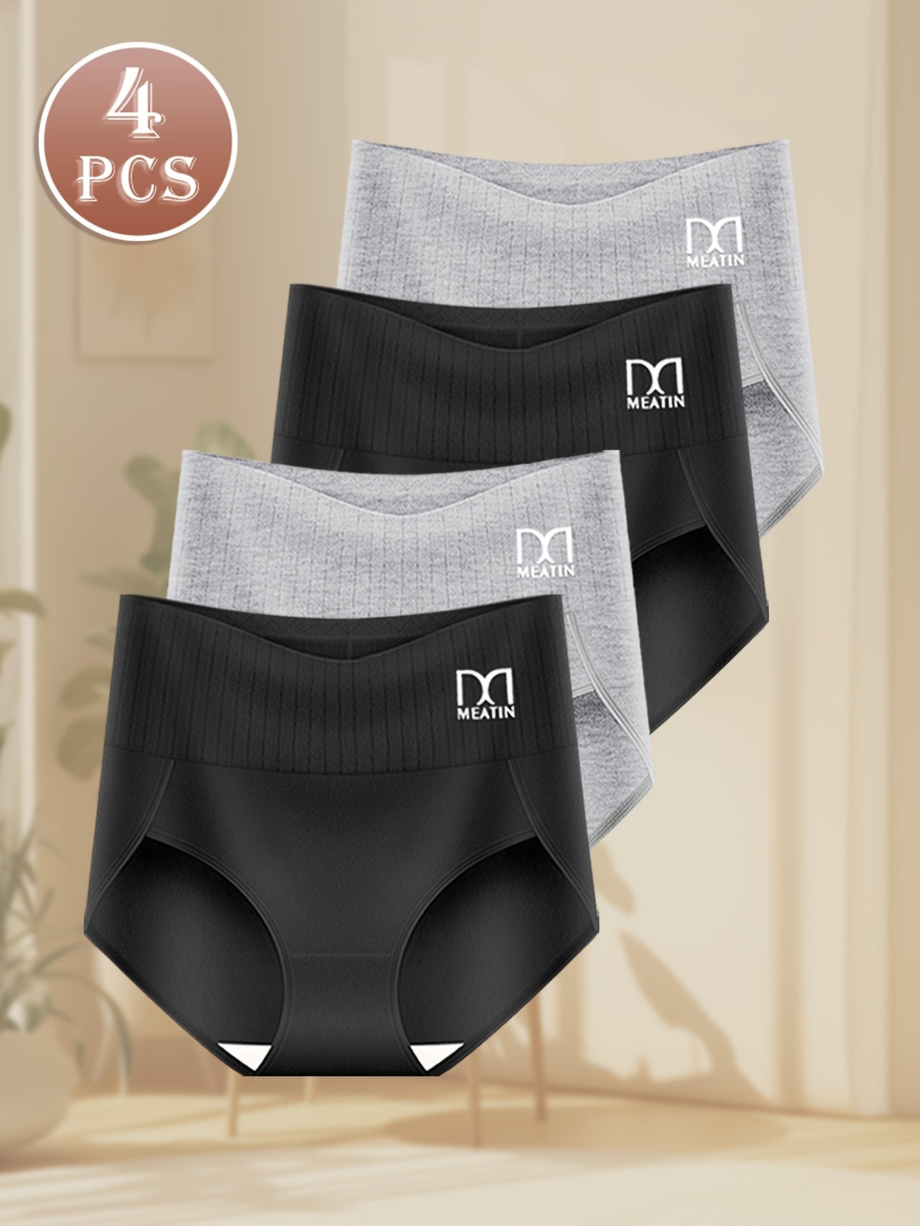 4pcs High Waist Tummy Control Panties, Breathable