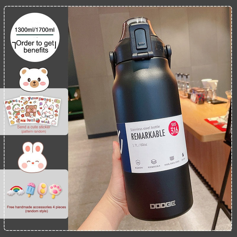 1300ML/1700ML Large Capacity Straw Thermos Stainless Steel Insulated