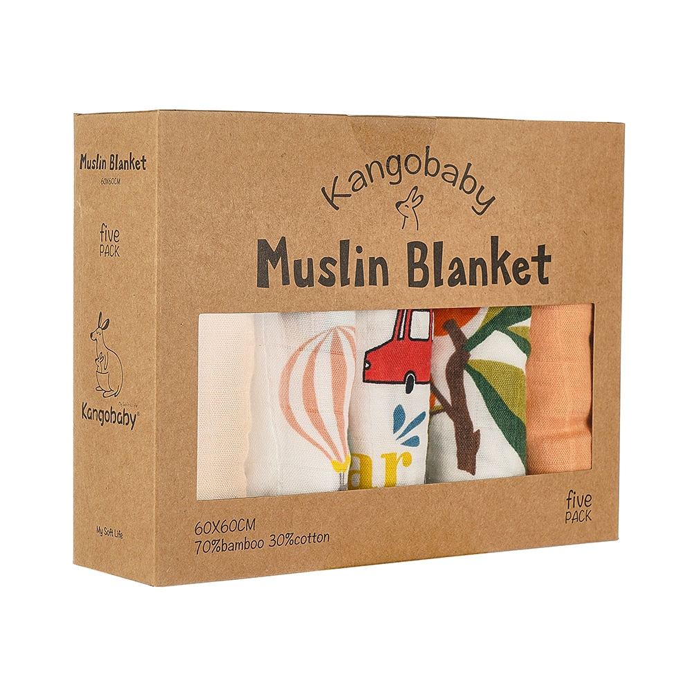 5 Pcs Pack Multi-Functional Bamboo Cotton Muslin Blanket