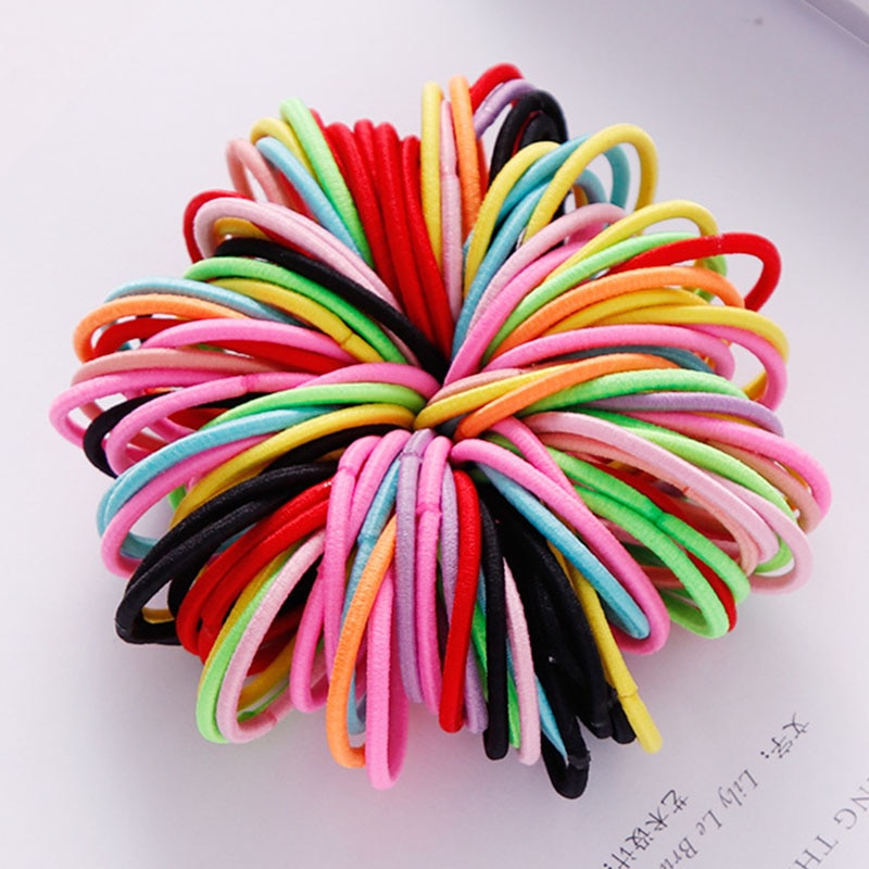 100PCS/Set Colorful Elastic Hair Bands and Pigtails Hair Tie