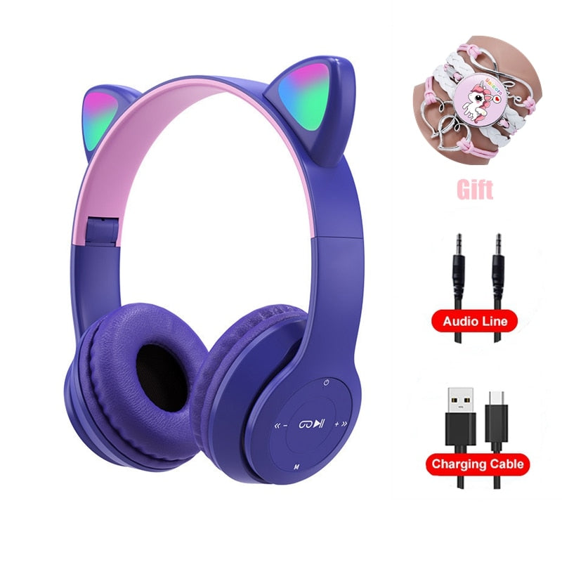 Wireless Headphones RGB Cat Ears Headset With Microphone Noise Cancelling