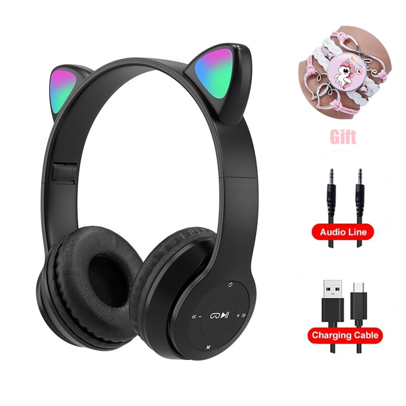 Wireless Headphones RGB Cat Ears Headset With Microphone Noise Cancelling