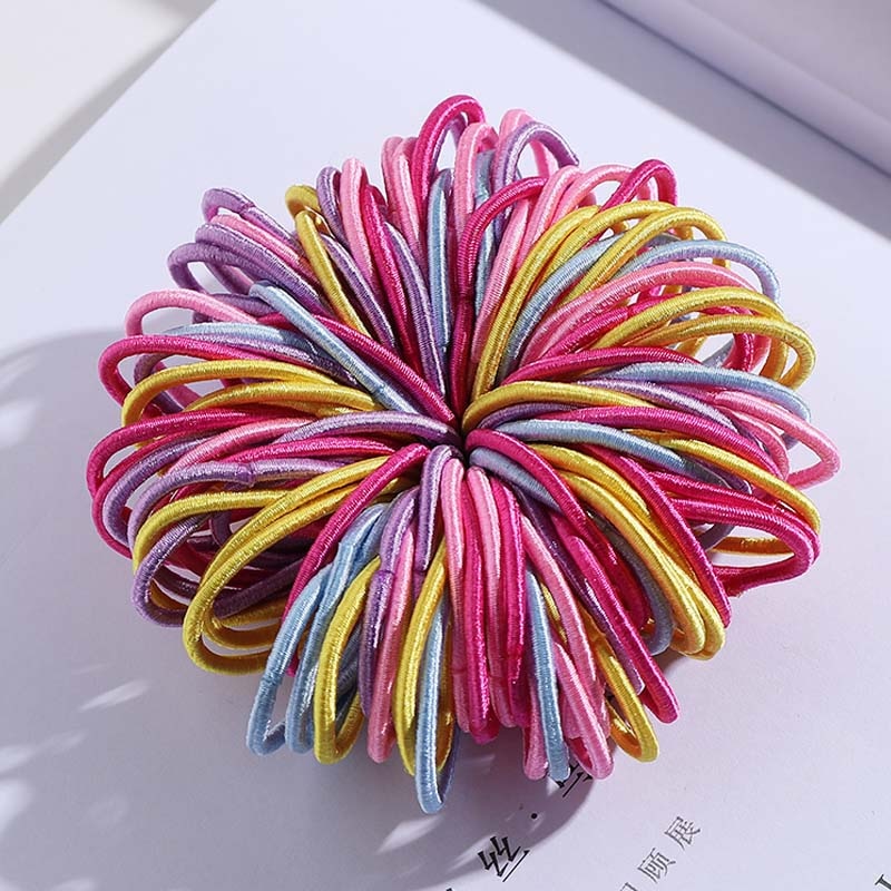 100PCS/Set Colorful Elastic Hair Bands and Pigtails Hair Tie