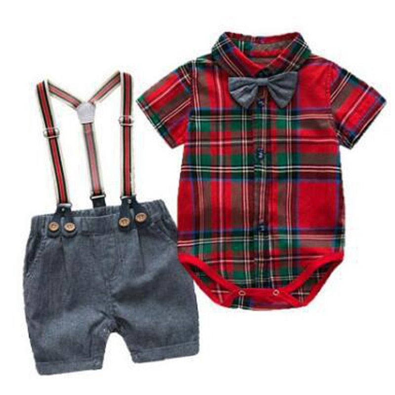 Soft Cotton Solid Romper, Pants and Suspenders Toddler Set