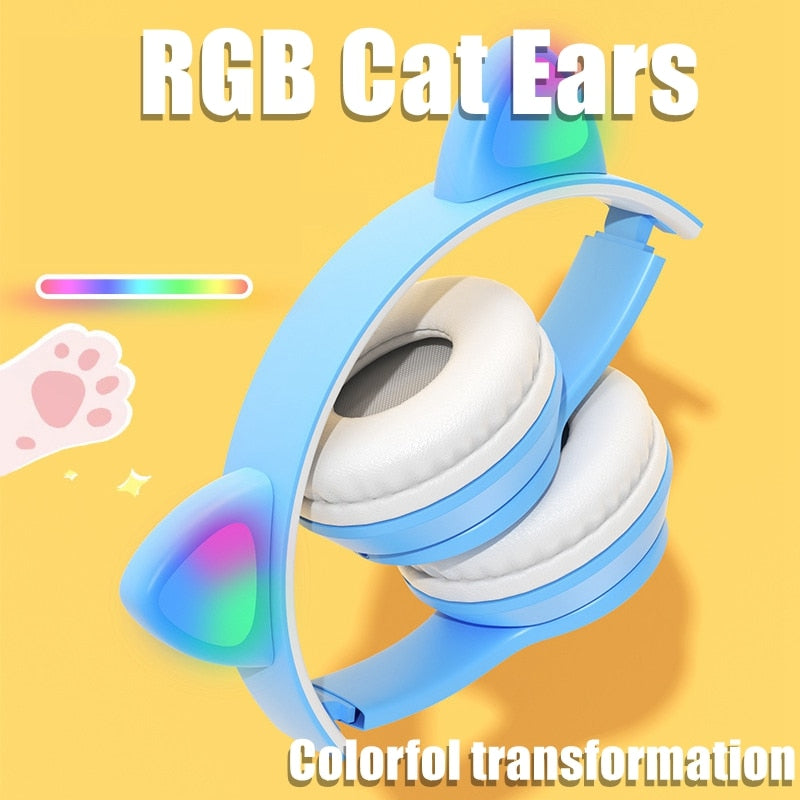 Wireless Headphones RGB Cat Ears Headset With Microphone Noise Cancelling