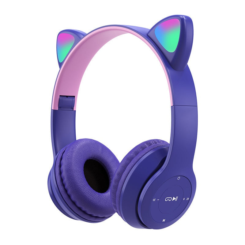 Wireless Headphones RGB Cat Ears Headset With Microphone Noise Cancelling