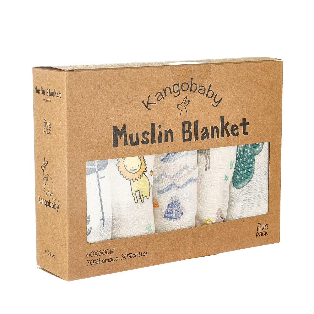 5 Pcs Pack Multi-Functional Bamboo Cotton Muslin Blanket