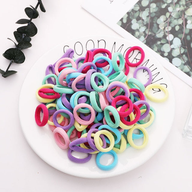 100PCS/Set Colorful Elastic Hair Bands and Pigtails Hair Tie