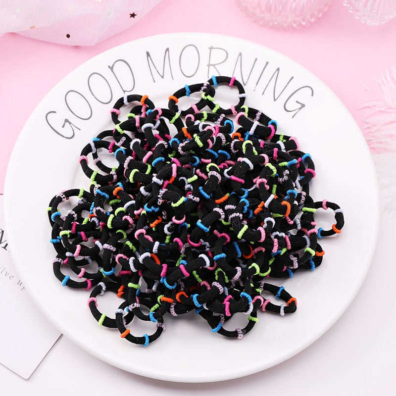 100PCS/Set Colorful Elastic Hair Bands and Pigtails Hair Tie