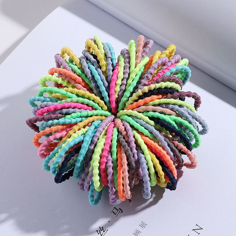 100PCS/Set Colorful Elastic Hair Bands and Pigtails Hair Tie