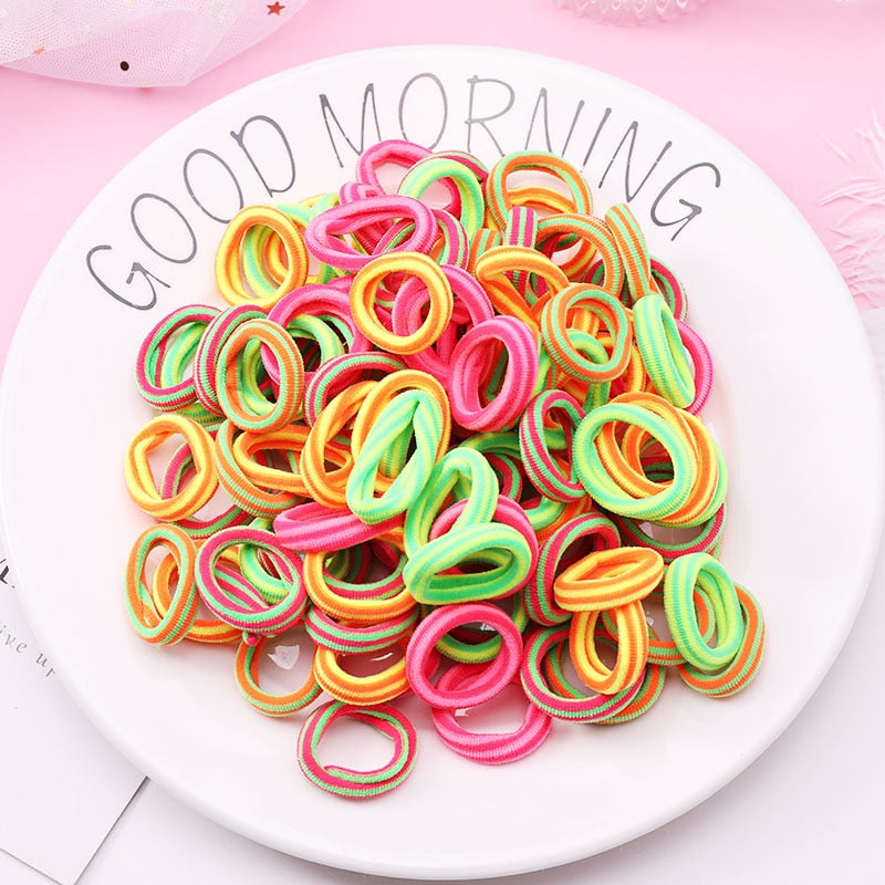 100PCS/Set Colorful Elastic Hair Bands and Pigtails Hair Tie