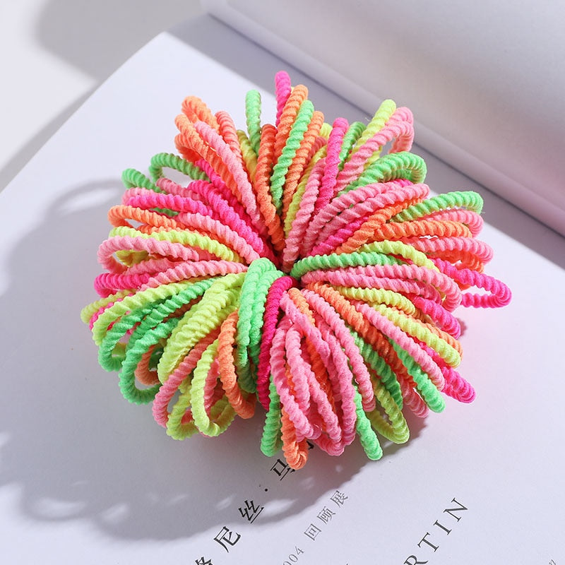 100PCS/Set Colorful Elastic Hair Bands and Pigtails Hair Tie