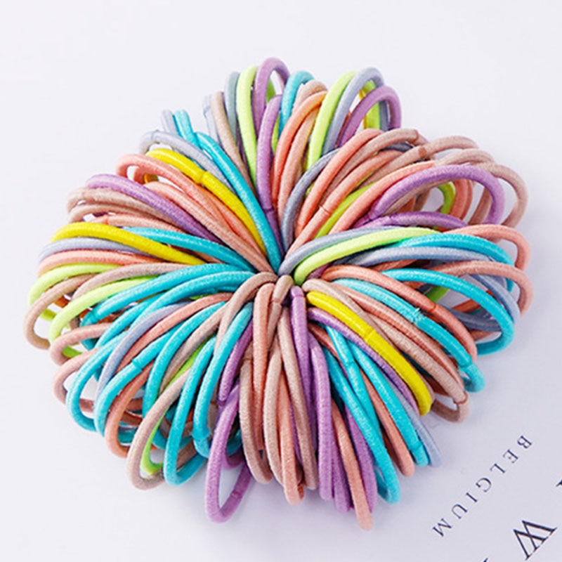 100PCS/Set Colorful Elastic Hair Bands and Pigtails Hair Tie