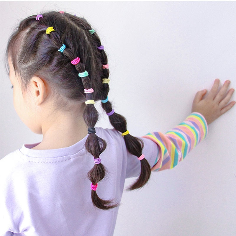 100PCS/Set Colorful Elastic Hair Bands and Pigtails Hair Tie