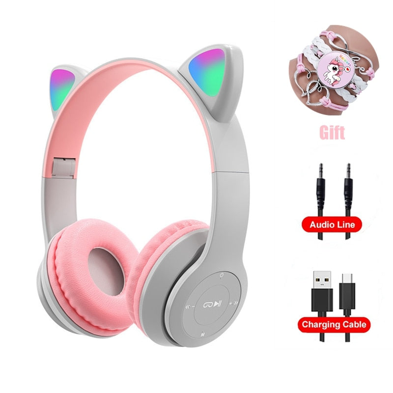 Wireless Headphones RGB Cat Ears Headset With Microphone Noise Cancelling