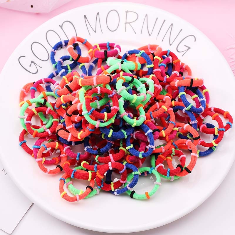 100PCS/Set Colorful Elastic Hair Bands and Pigtails Hair Tie