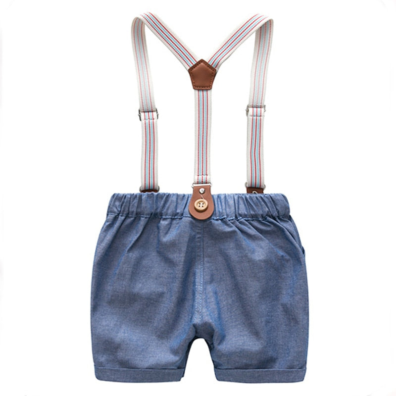 Soft Cotton Solid Romper, Pants and Suspenders Toddler Set