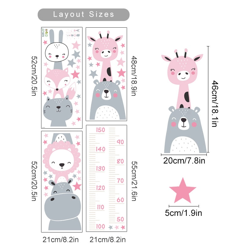 Height Measurement Animals Wall Sticker