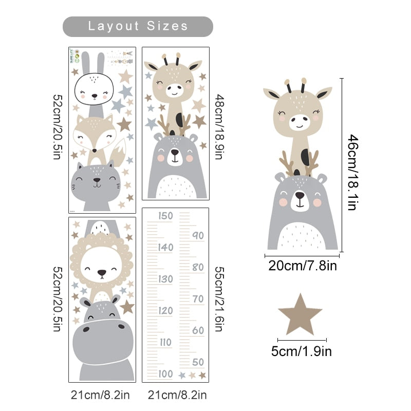 Height Measurement Animals Wall Sticker