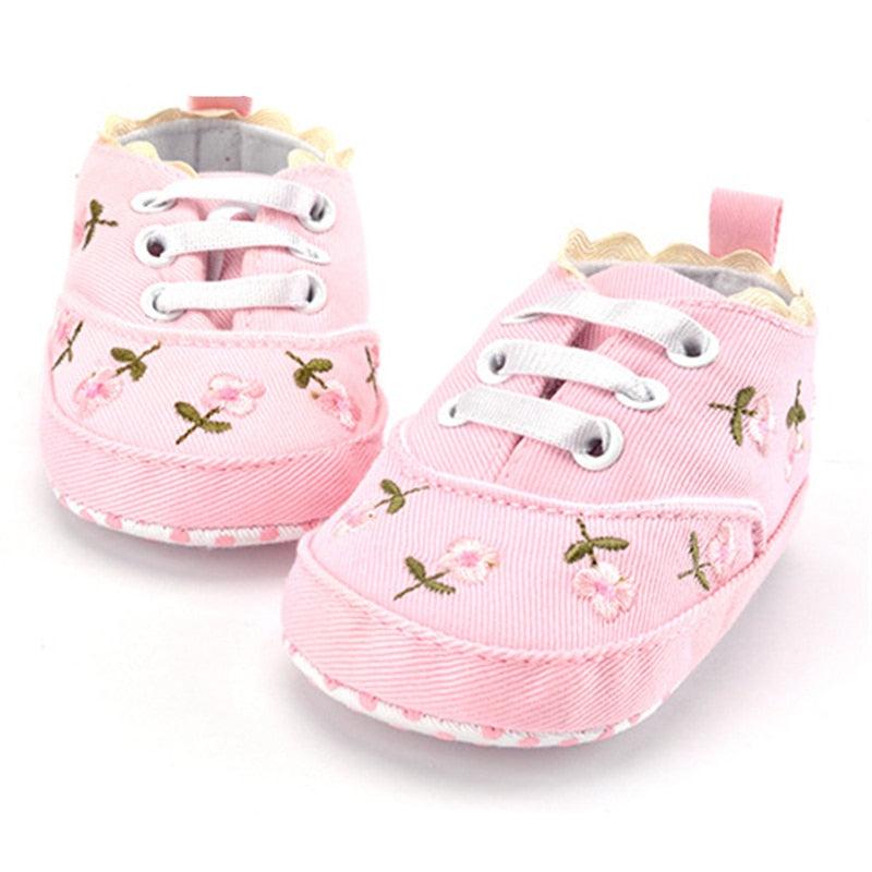 Floral Embroidered Soft First Walker Shoes