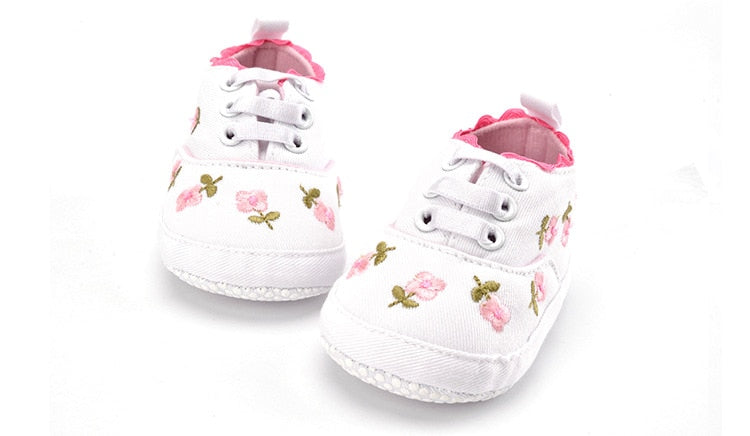 Floral Embroidered Soft First Walker Shoes