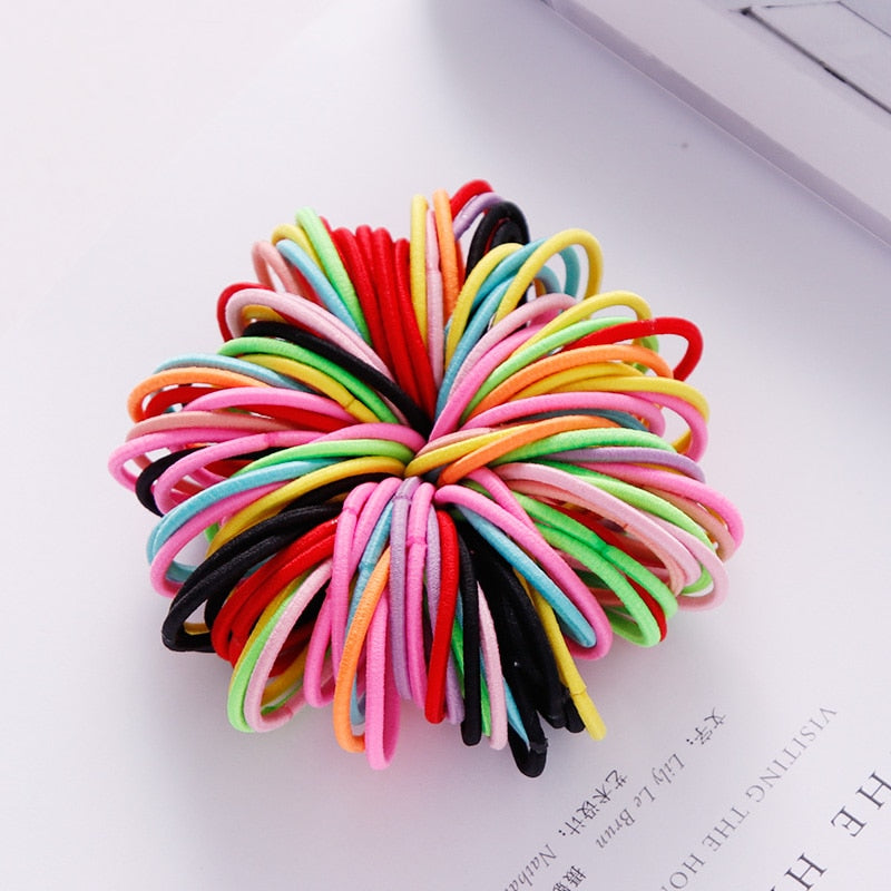 100PCS/Set Colorful Elastic Hair Bands and Pigtails Hair Tie