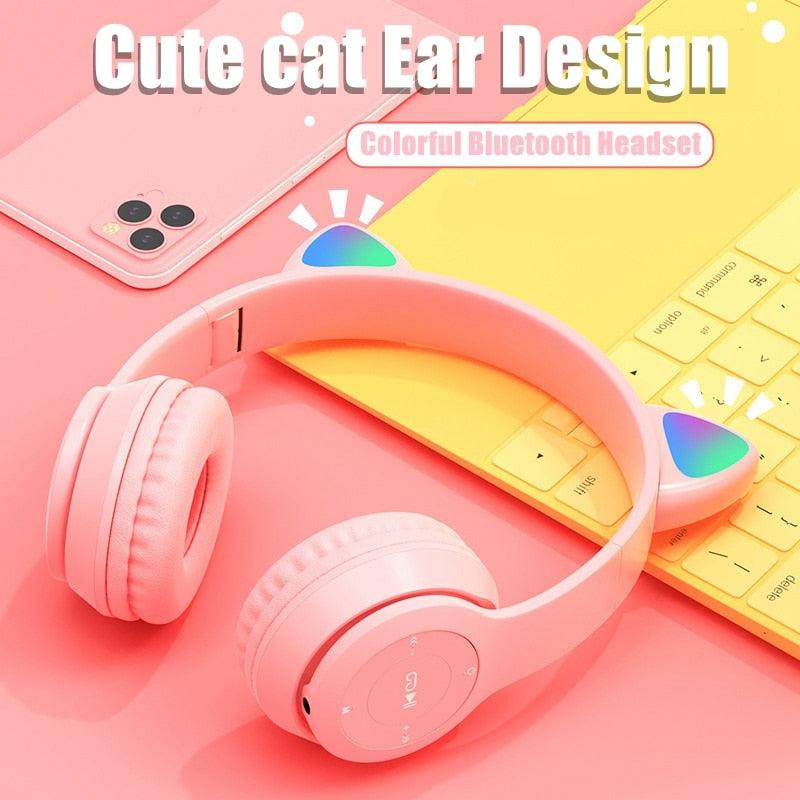 Wireless Headphones RGB Cat Ears Headset With Microphone Noise Cancelling