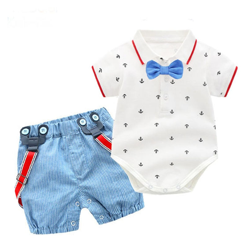 Soft Cotton Solid Romper, Pants and Suspenders Toddler Set