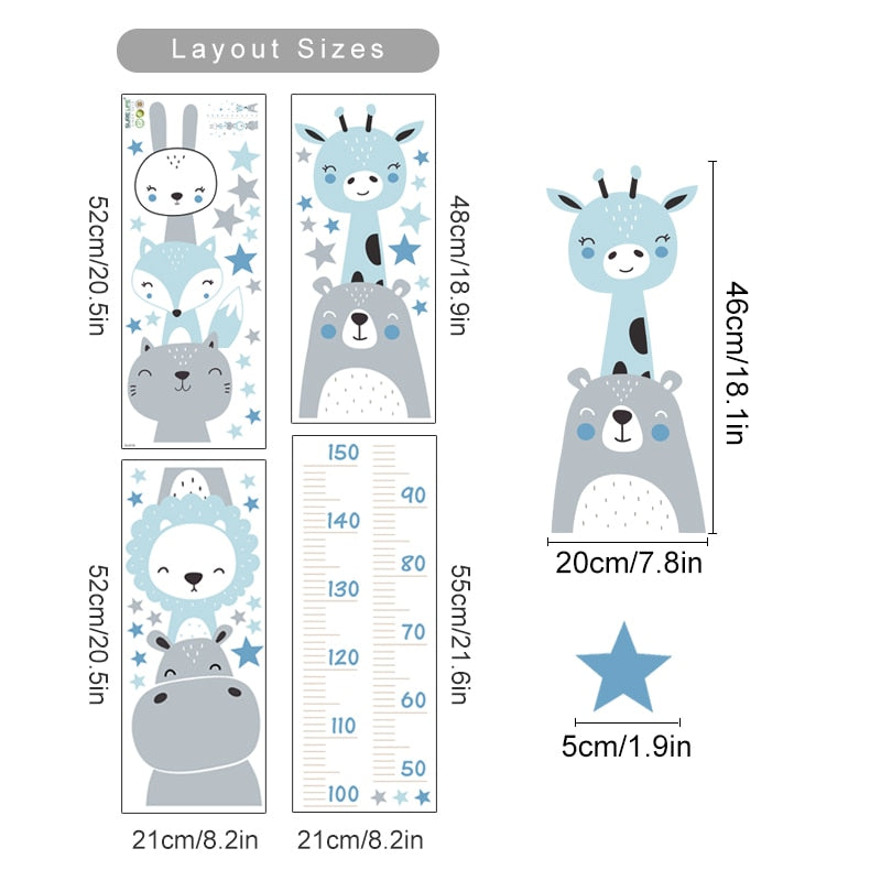 Height Measurement Animals Wall Sticker