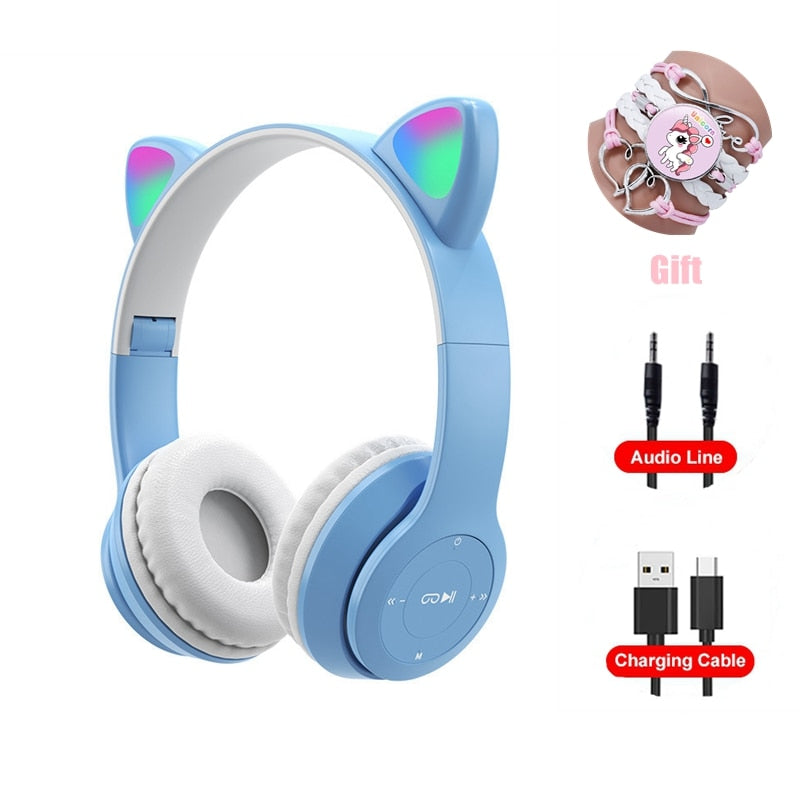 Wireless Headphones RGB Cat Ears Headset With Microphone Noise Cancelling