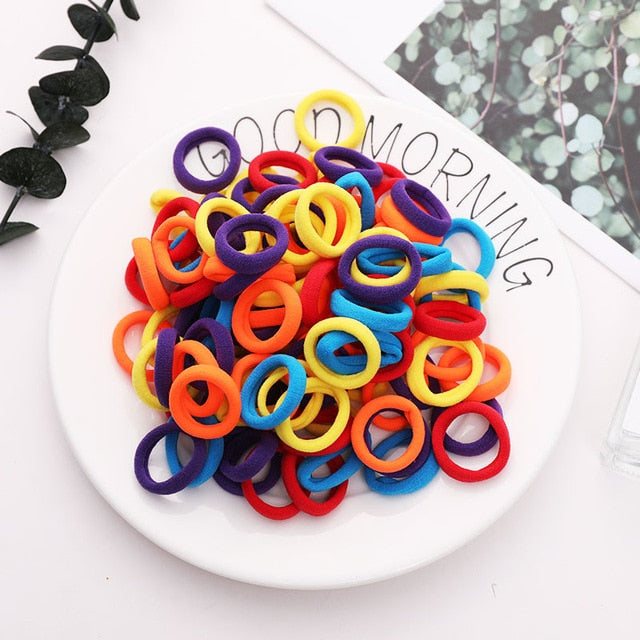 100PCS/Set Colorful Elastic Hair Bands and Pigtails Hair Tie