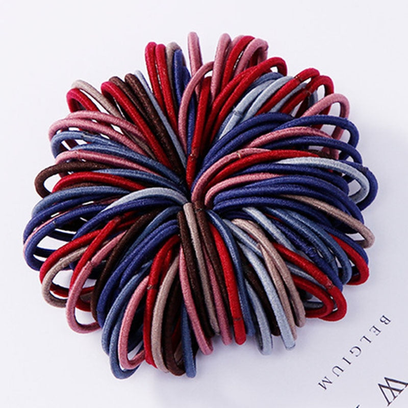 100PCS/Set Colorful Elastic Hair Bands and Pigtails Hair Tie