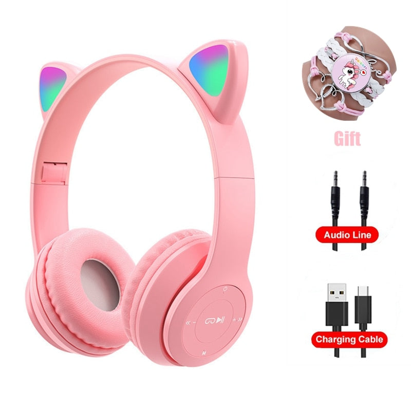 Wireless Headphones RGB Cat Ears Headset With Microphone Noise Cancelling