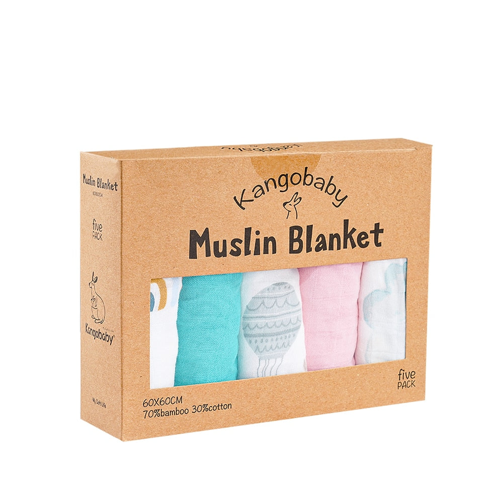 5 Pcs Pack Multi-Functional Bamboo Cotton Muslin Blanket