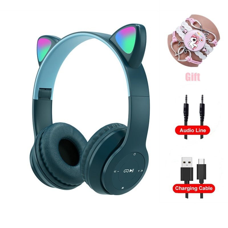 Wireless Headphones RGB Cat Ears Headset With Microphone Noise Cancelling