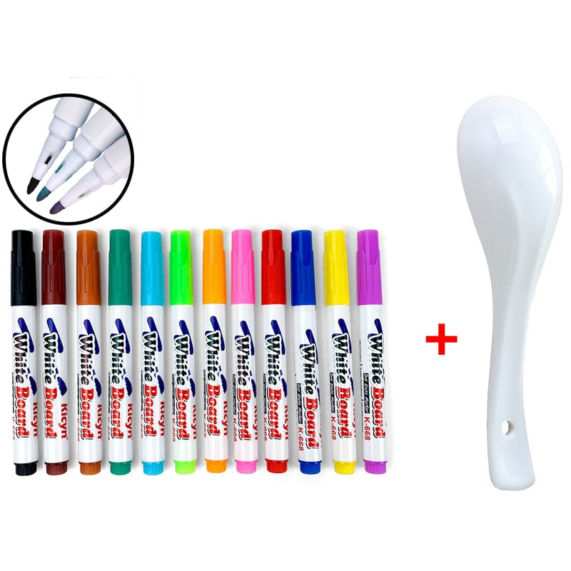 8/12 Colors Magical Water Painting Pen Set Whiteboard Markers and Ceramic Spoon