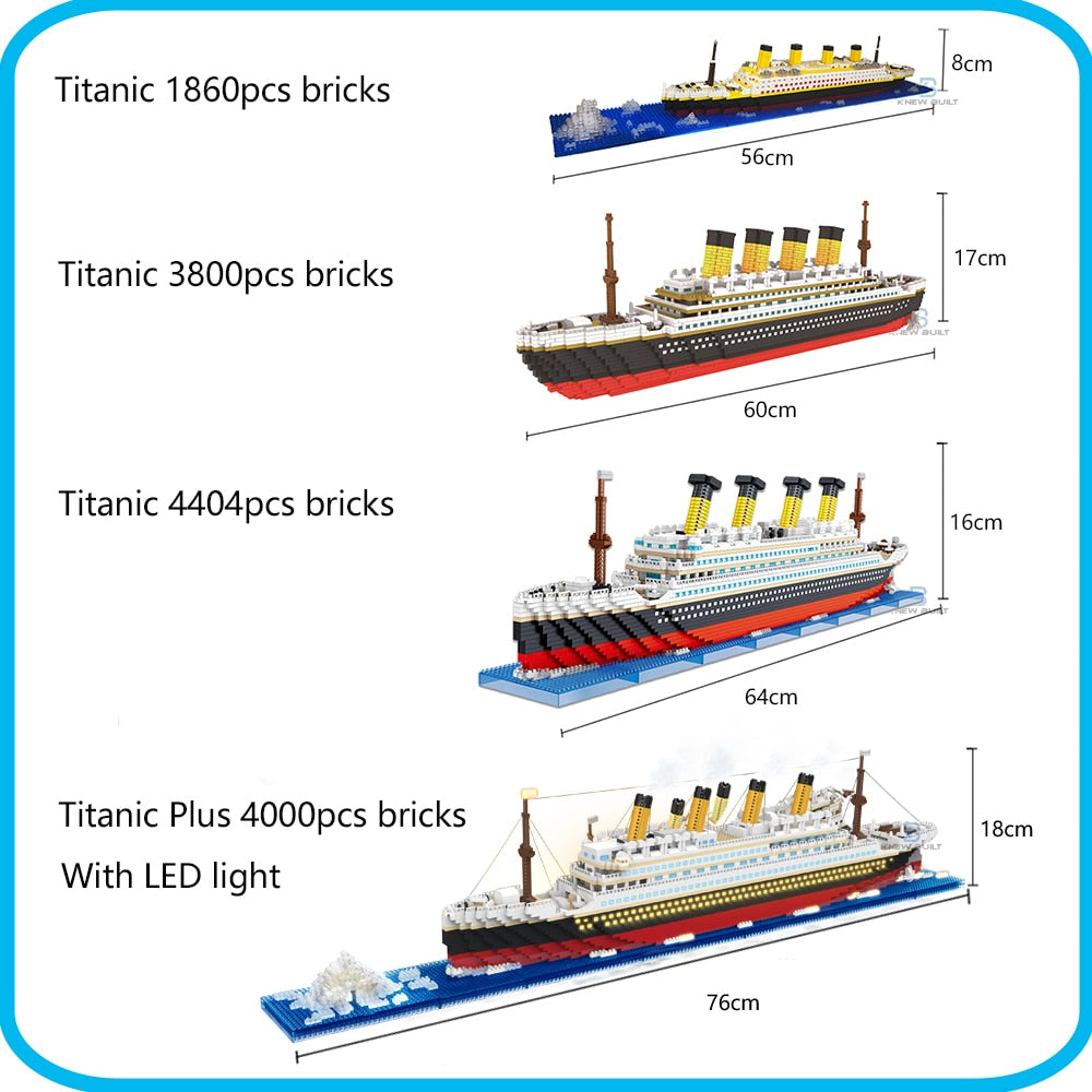 KNEW BUILT Titanic 3D Plastic Model Ship Building Blocks for Adults Micro Mini Bricks Toys Kits Assemble Cruise Boat Kids Gift