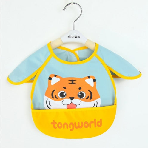 Cute Cartoon Baby Bib Adjustable Animal Pattern Waterproof Saliva Dripping Bibs Long Sleeve Apron Saliva Towel Drooling Scarf