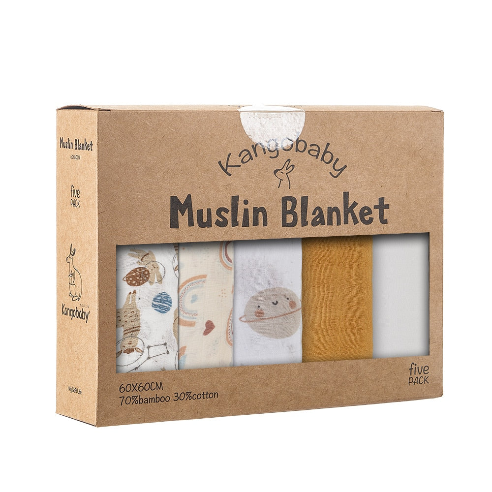 5 Pcs Pack Multi-Functional Bamboo Cotton Muslin Blanket