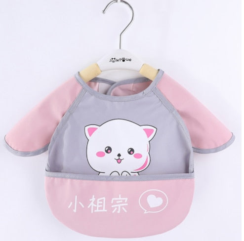 Cute Cartoon Baby Bib Adjustable Animal Pattern Waterproof Saliva Dripping Bibs Long Sleeve Apron Saliva Towel Drooling Scarf