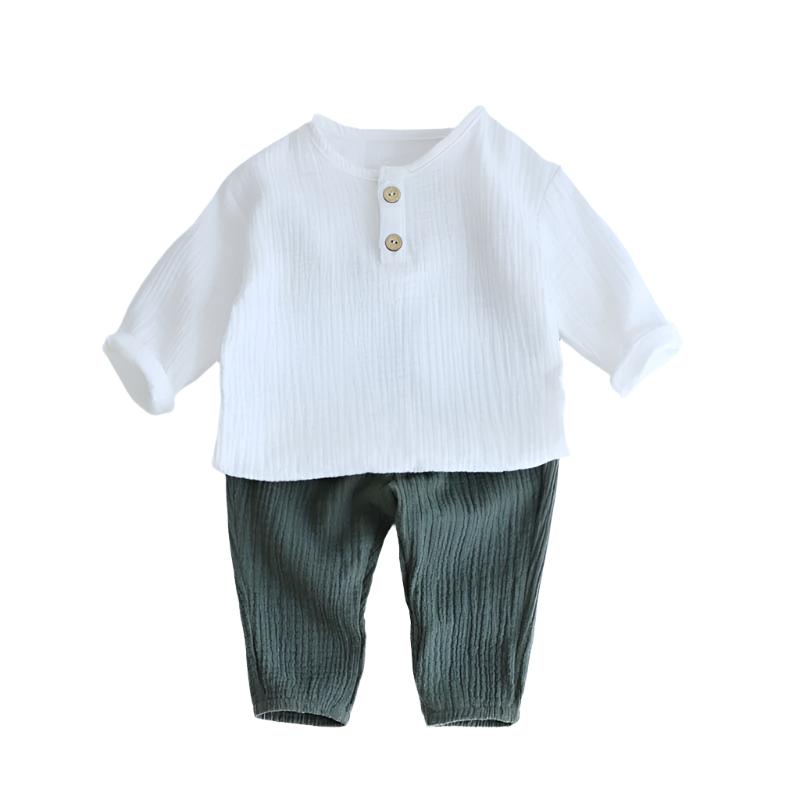 2PCS Spring Baby Boy Clothes Sets 0-4Y Toddler Kids Muslin Organic Cotton Long Sleeve T-shirt + Loose Pants Children Outfits