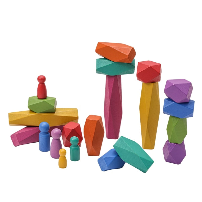 Wooden Rainbow Stones Building Blocks