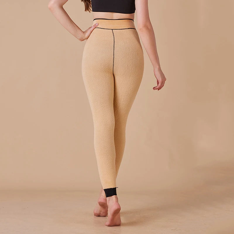 Winter Warm Plush Solid Color Velvet High Waist Leggins