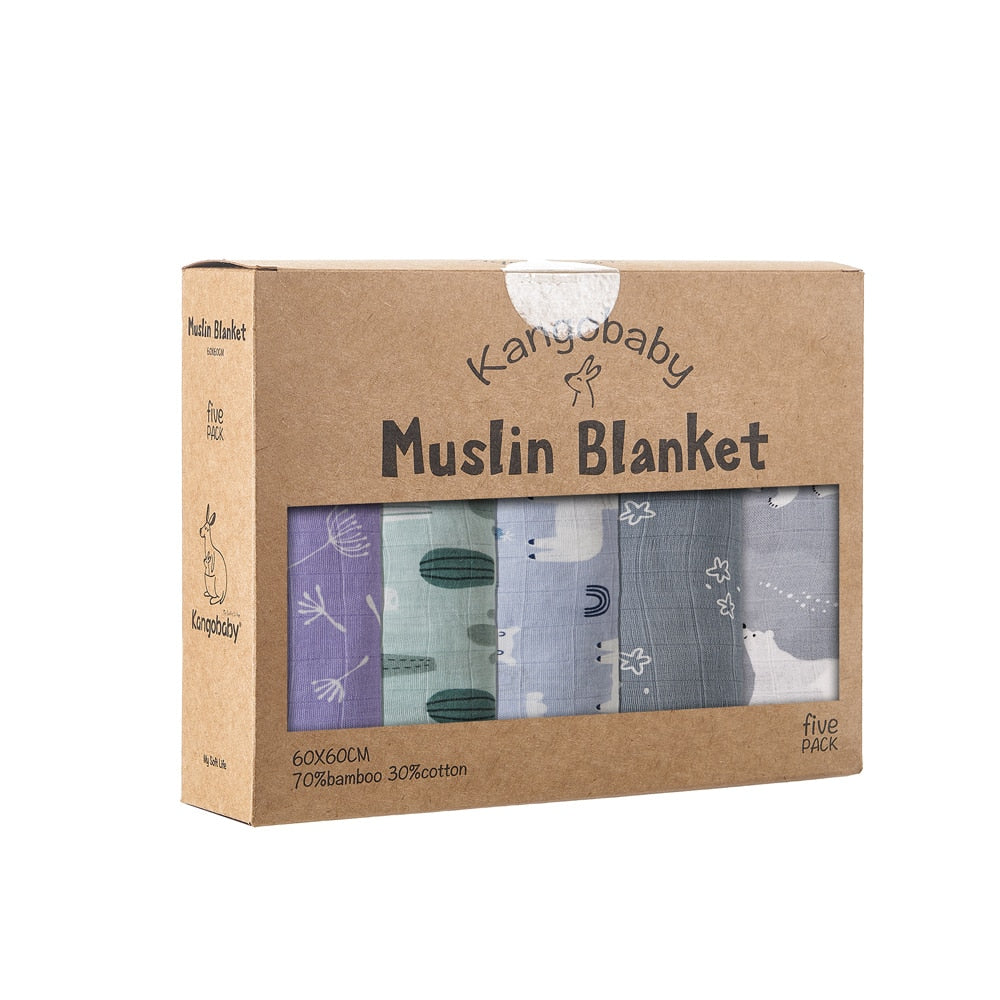 5 Pcs Pack Multi-Functional Bamboo Cotton Muslin Blanket