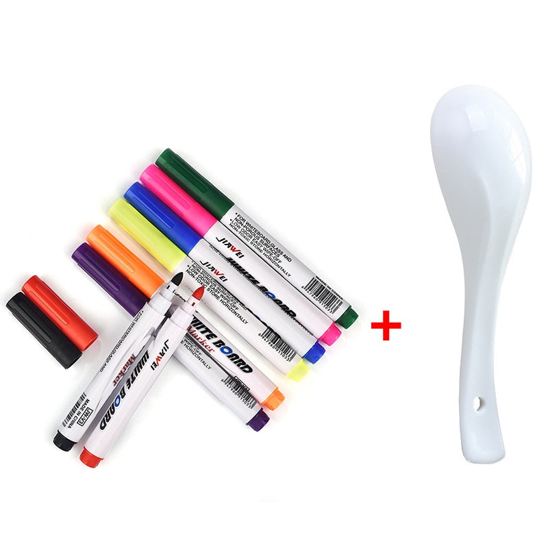 8/12 Colors Magical Water Painting Pen Set Whiteboard Markers and Ceramic Spoon