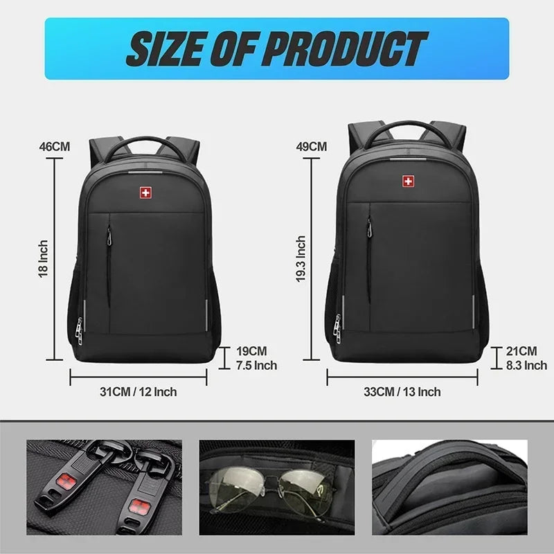 SWISS Men Laptop Backpack Waterproof Anti Theft USB Bag Large Capacity