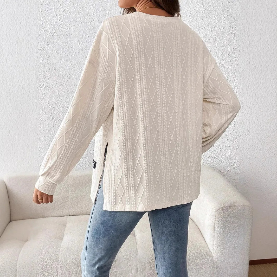 Round Neck Long Sleeve Monochrome Pullover For Pregnant